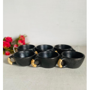 Black Longpi pottery tea cup set of 6 - Indigi Crafts